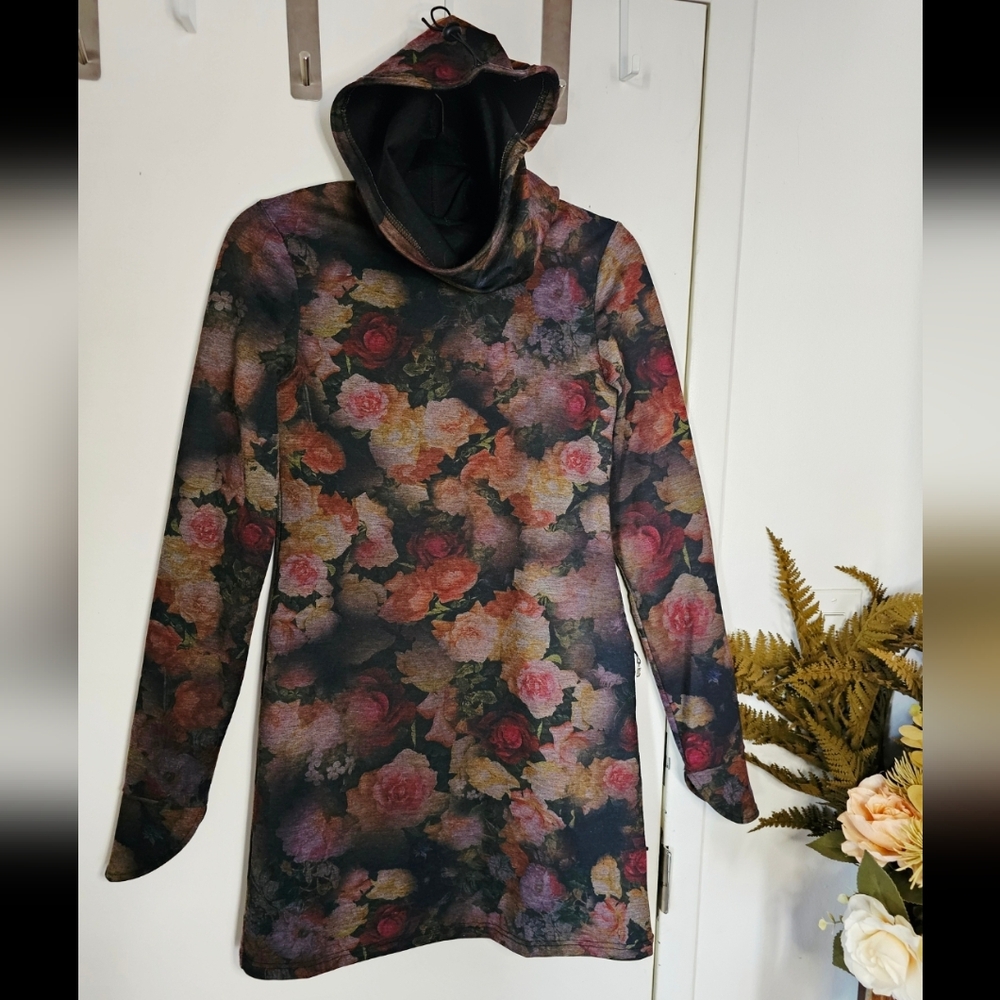 KSL Dark Floral Hooded Rose Print Athletic Yoga Cycling Dress
